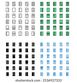 Layout grid icons for web. Outline, glyph and colour