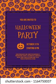 Layout of Halloween Party invitation with funny pumpkins and sample text. Vector.