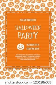 Layout of Halloween Party invitation with funny pumpkins and sample text. Vector.