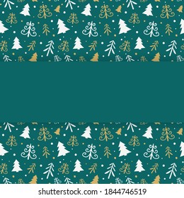 Diseño de la tarjeta de Navidad dibujada a mano con árboles. Vector