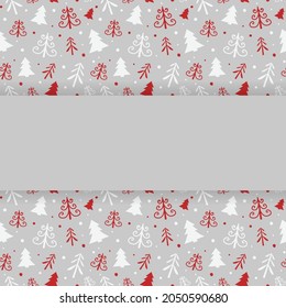 Layout of hand drawn Christmas card with trees. Vector