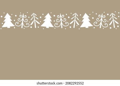 Layout of hand drawn Christmas card with trees. Vector
