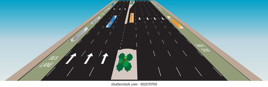 Layout of Highway road and bus lane  Landscape Vector Illustration