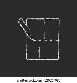 Layout of the house hand drawn in chalk on a blackboard vector white icon isolated on a black background.