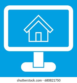 Layout of house icon white isolated on blue background vector illustration