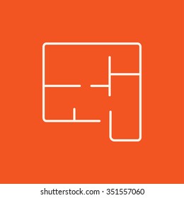 Layout of the house line icon for web, mobile and infographics. Vector white icon isolated on red background.