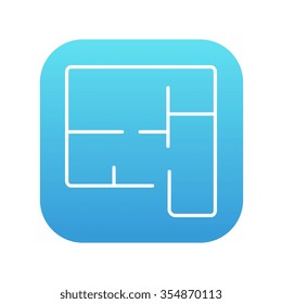 Layout of the house line icon for web, mobile and infographics. Vector white icon on the blue gradient square with rounded corners isolated on white background.