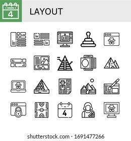layout icon set. Collection of th of july, Layout, Edit tool, Pyramid, Webpage, Contact card, Pyramids, Leaflet, Website design, Soccer field, Makeup artist icons