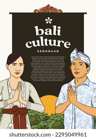 Layout idea for social media or magazine cover with balinese people illustration 