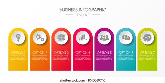 Diseño de infografía con iconos coloridos y pasos especificados. Vector.