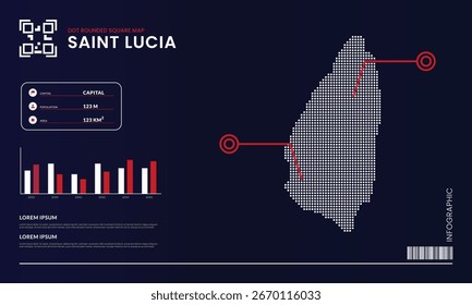 Layout infographic template with Saint Lucia rounded square dot map