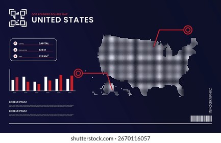 Layout infographic template with United States rounded square dot map