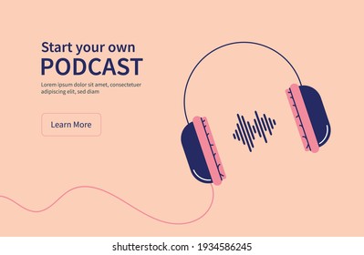 Layout of large headphones with sound waves 