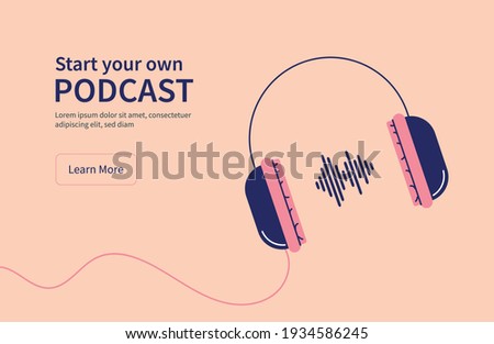 Layout of large headphones with sound waves 