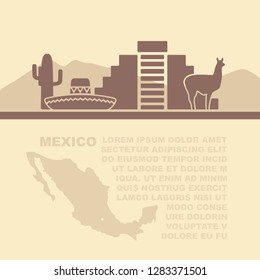 The layout of the leaflet with map and traditional symbols of Mexico