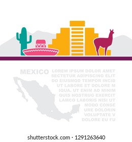 The layout of the leaflet with map and traditional symbols of Mexico