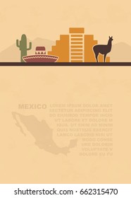 The layout of the leaflet with map and traditional symbols of Mexico