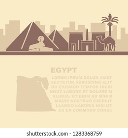 The layout of the leaflets with a map and the sights of Egypt on papyrus with place for your text