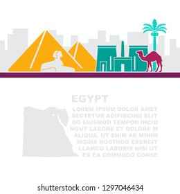 The layout of the leaflets with a map and the sights of Egypt on papyrus with place for your text