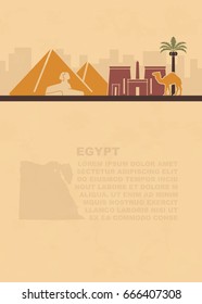 The layout of the leaflets with a map and the sights of Egypt on papyrus with place for your text