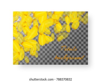 Layout of leaflets with yellow petals of hyacinths on a transparent background