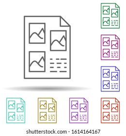 Layout, list, picture on document multi color style icon. Simple thin line, outline vector of editorial design icons for ui and ux, website or mobile application