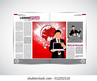 Layout magazine with business illustration, vector