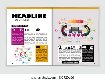 Layout magazine with infographics elements, vector
