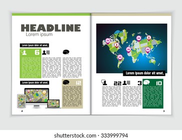 Layout magazine with infographics vector 