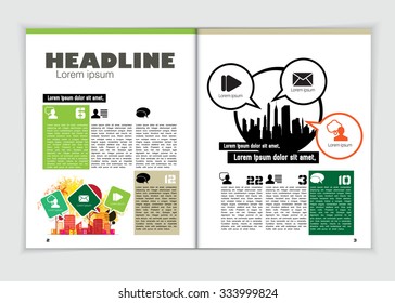 Layoutmagazin mit Infografik-Vektorgrafik 