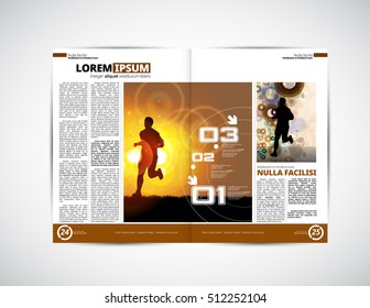 Layout magazine with runner illustration, vector