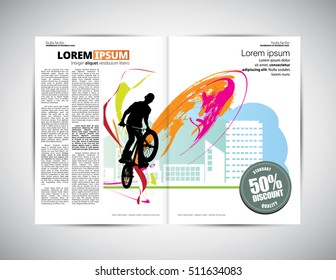 Layout magazine with sport illustration, vector
