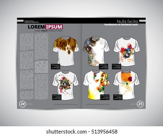 Layout magazine with t-shirts illustration, vector