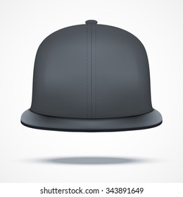 Layout of Male black rap cap. Front view.. A template simple example. Editable Vector Illustration isolated on white background.