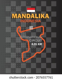 Layout of the MANDALIKA international circuit in Lombok, MOTO GP NTB INDONESIA, The Motorcycle Grand Prix is ​​a motorcycle racing championship series held on street circuits sanctioned and regulated