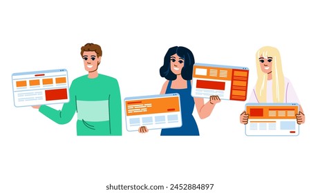 layout mockup website vector. digital branding, responsive interface, prototype demo layout mockup website character. people flat cartoon illustration