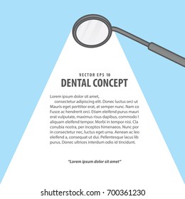 Layout mouth mirror with frame cartoon style for info or book illustration vector on blue background. Dental concept.