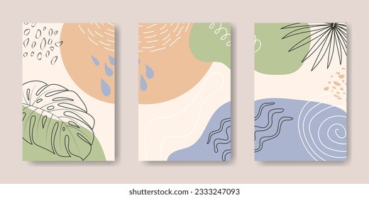 Layout Natural doodle geometric background with colored shapes and line elements. Modern abstract template for design cover, social media, advertising