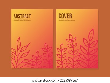 Diseño para portada de cuaderno, afiche, banner, cartel, folleto, informe anual, tarjeta, volante.diseño de línea de hojas de silueta.fondo de degradado naranja.Tamaño A4.