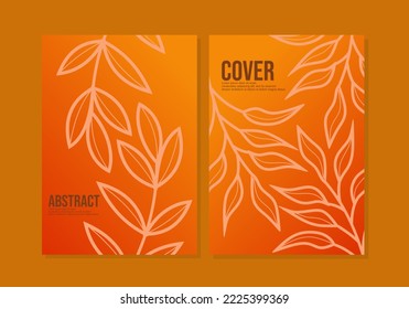 Layout for notebook cover, poster, banner, placard, brochure, annual report, card, flyer.silhouette leaf line art design.orange gradient background.A4 size.