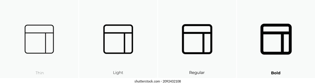 layout one icon. Thin, Light Regular And Bold style design isolated on white background