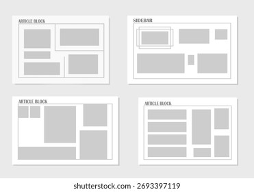 Opções de layout para design de site mostrando diferentes configurações de conteúdo