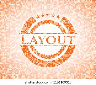 Layout orange tile background illustration. Square geometric mosaic seamless pattern with emblem inside.