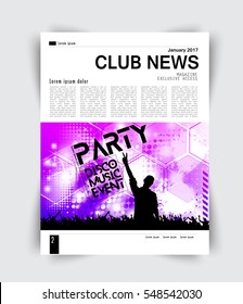 Página Diseño, revista musical, vector