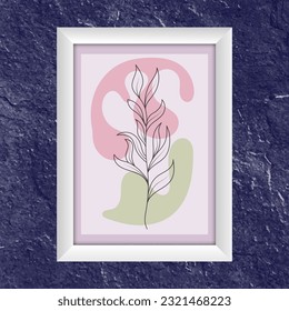 La disposición de la pintura con elementos vegetales y formas abstractas. Plantilla para impresión, banner, afiche y diseño creativo. Arte de moda de la pintura para el diseño interior e ideas creativas
