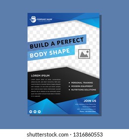 Layout poster template design for sport event, tournament or championship. gym flyer & magazine cover template vector illustration. gradient blue color. Polygonal concept. black background