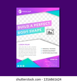 Layout poster template design for sport event, tournament or championship. gym flyer & magazine cover template vector illustration. gradient purple and blue color. Polygonal concept. white background.