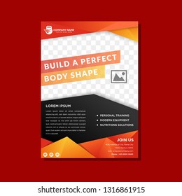 Layout poster template design for sport event, tournament or championship. gym flyer & magazine cover template vector illustration. red and orange color. Polygonal concept. 