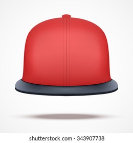 Layout of red rap cap. Front view.. A template simple example. Editable Vector Illustration isolated on white background.
