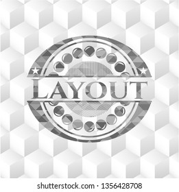Layout retro style grey emblem with geometric cube white background